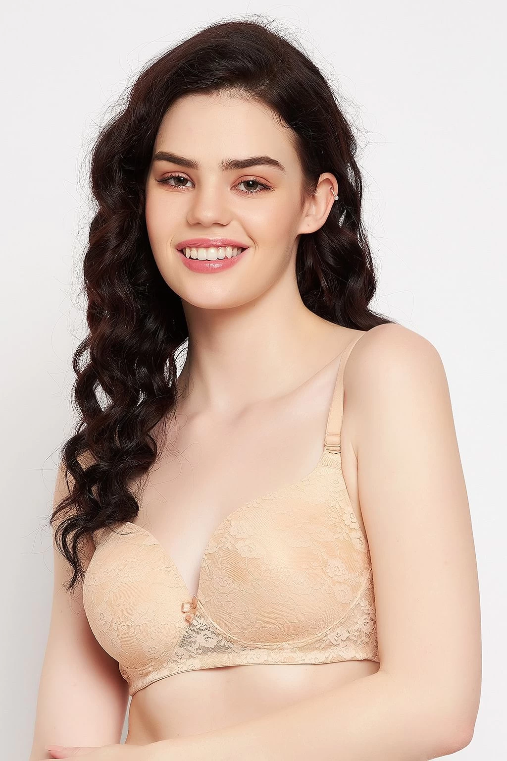 Padded Non-Wired Full Cup Multiway Bra In Nude Colour - Lace - Image 3