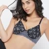 Padded Non-Wired Full Cup Printed T-shirt Bra In Black - Lace