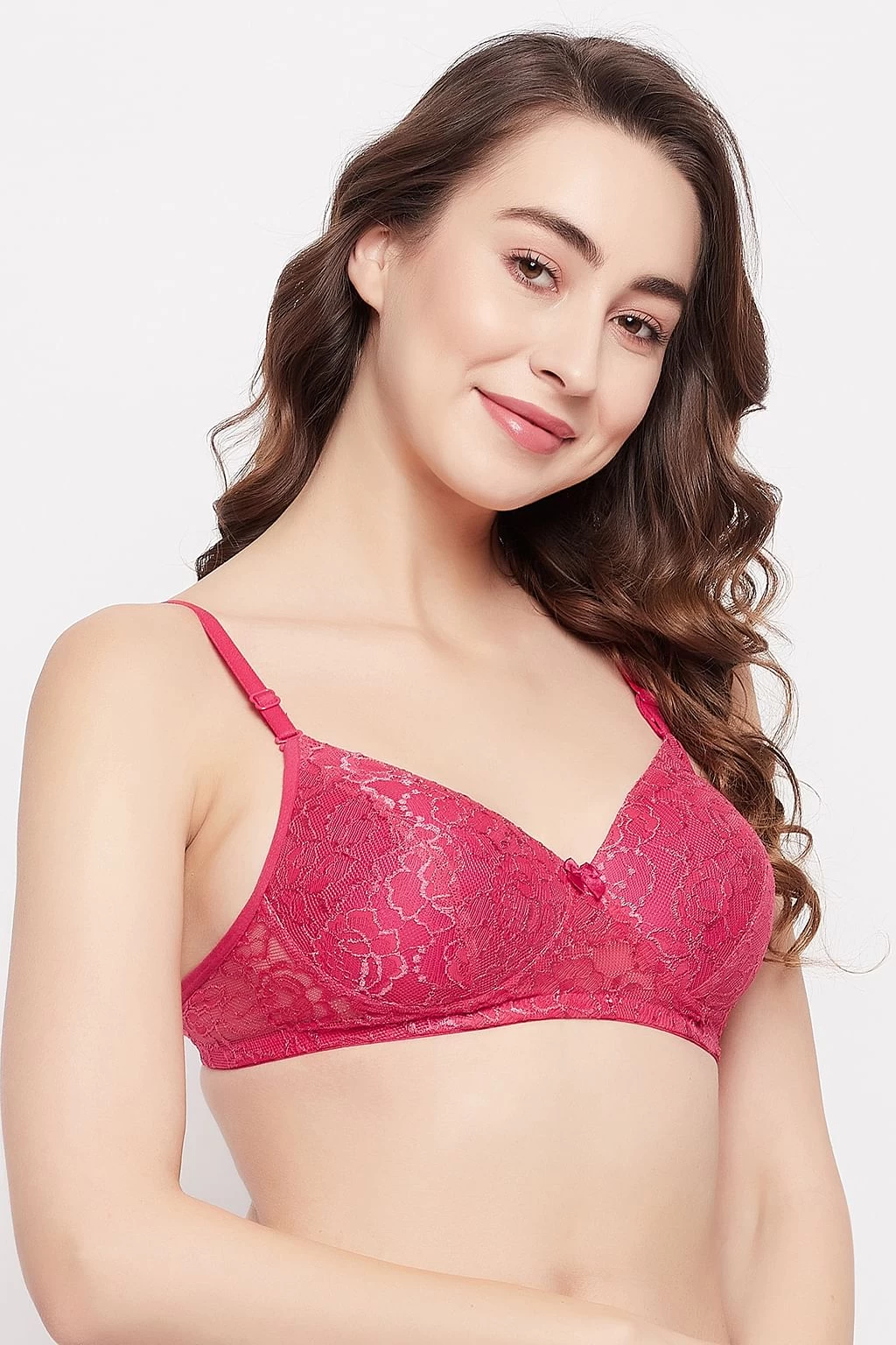 Padded Non-Wired Full Cup Self-Patterned Multiway Bra In Hot Pink - Lace - Image 3