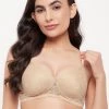 Padded Non-Wired Full Cup Self-Patterned Multiway Bra In Nude Colour - Lace