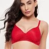 Padded Non-Wired Full Cup Self-Patterned Multiway Bra In Red - Lace