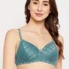 Padded Non-Wired Full Cup Self-Patterned Multiway Bra In Turquoise Blue - Lace