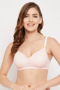 Padded Non-Wired Full Cup Striped Multiway T-shirt Bra In Peach Colour
