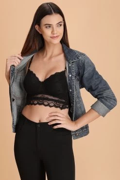 Padded Non-Wired Longline Bralette In Black - Lace