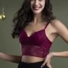 Padded Non-Wired Multiway Longline Bralette In Maroon- Lace