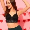 Padded Non-Wired Racerback Longline Bralette In Black - Lace
