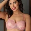 Padded Underwired Multiway Strapless Bra In Light Pink With Balconette Style - Lace With Matching
