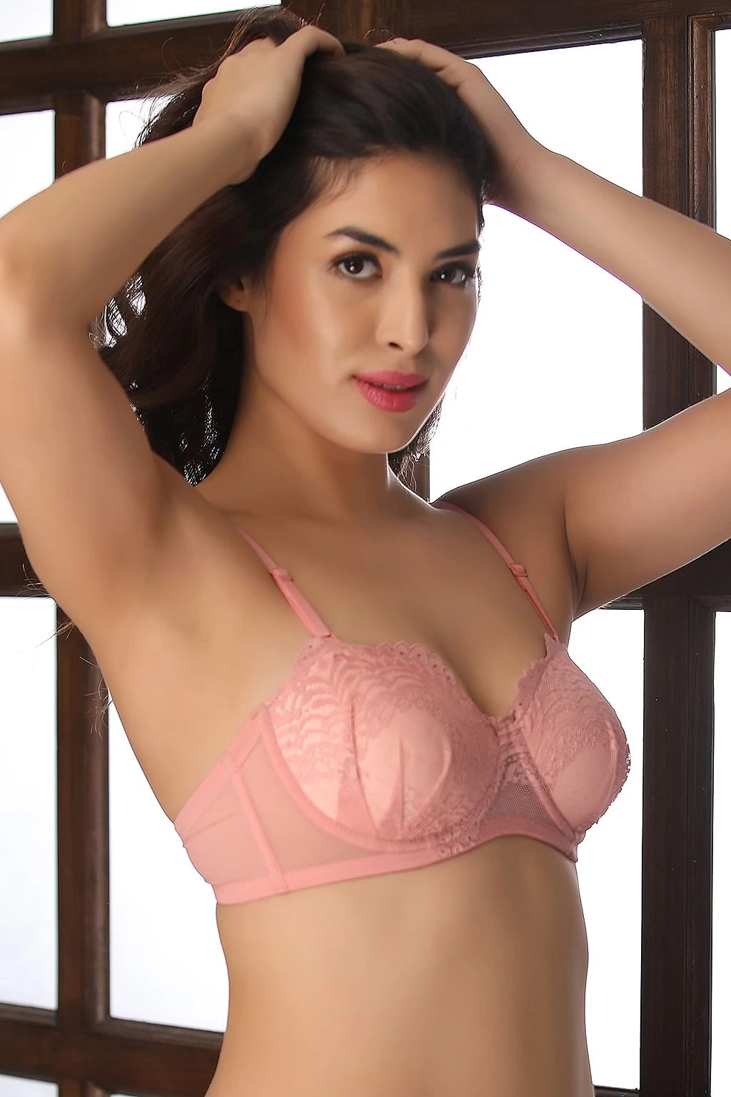 Padded Underwired Multiway Strapless Bra In Light Pink With Balconette Style - Lace With Matching - Image 2