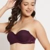 Invisi Padded Underwired Full Cup Strapless Balconette Bra In Wine Colour With Transparent Straps And Band