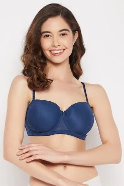 Padded Underwired Full Cup Multiway Strapless Balconette T-shirt Bra In Royal Blue