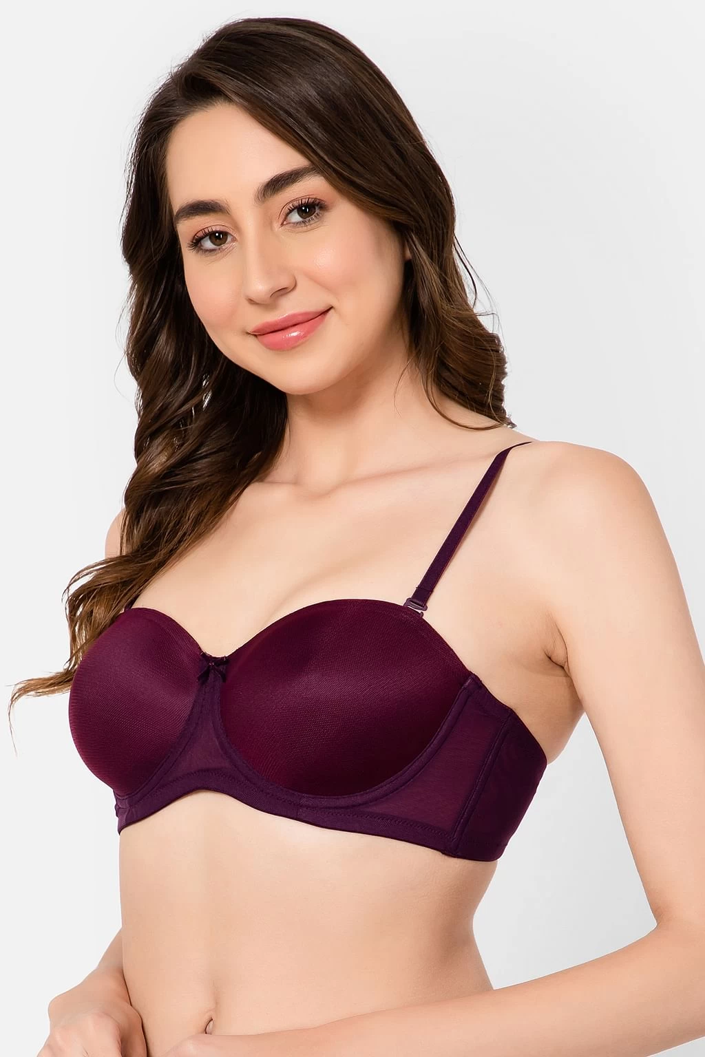 Padded Underwired Full Cup Multiway Strapless Balconette T-shirt Bra In Wine Colour - Image 3
