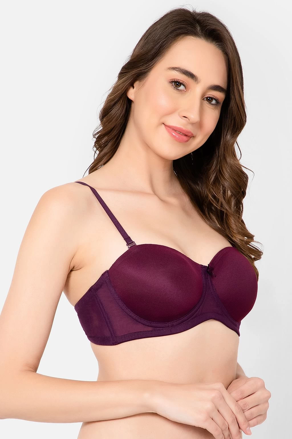 Padded Underwired Full Cup Multiway Strapless Balconette T-shirt Bra In Wine Colour - Image 2