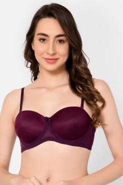 Padded Underwired Full Cup Multiway Strapless Balconette T-shirt Bra In Wine Colour