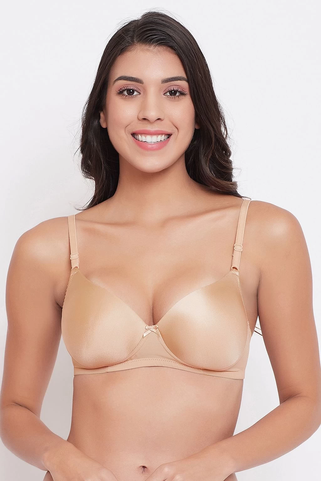 Padded Non-Wired Demi Cup Multiway Push-up Bra In Light Brown