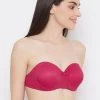 Invisi Padded Underwired Full Cup Strapless Balconette Bra In Magenta With Transparent Straps And Band