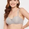 Padded Underwired Full Cup Strapless Balconette Bra In Light Grey