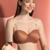 Invisi Padded Underwired Full Cup Strapless Balconette Bra In Beige With Transparent Straps & Band