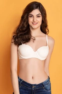 Padded Underwired Demi Cup T-shirt Bra With Balconette Style In White