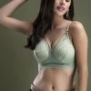 Padded Underwired Full Cup Cage Bralette In Sage Green - Lace