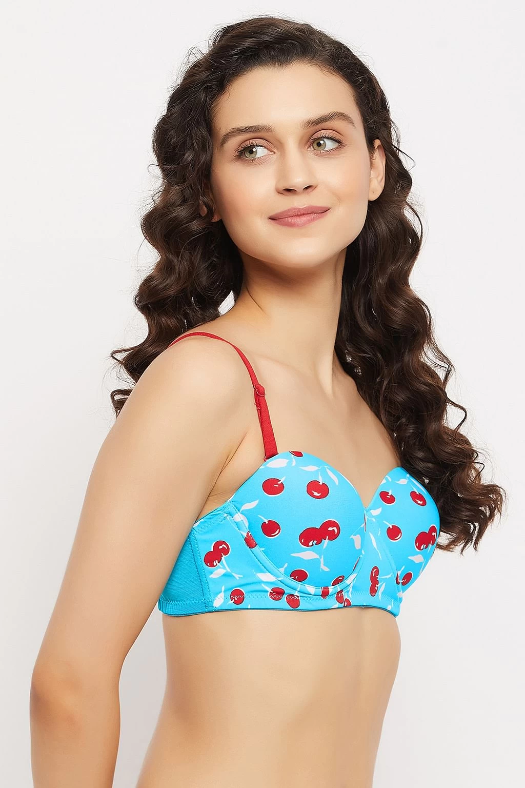Padded Underwired Full Cup Cherry Print Balconette T-shirt Bra In Sky Blue - Image 3