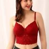 Padded Underwired Full Cup Longline Bralette In Maroon - Lace