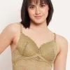 Padded Underwired Full Cup Longline Bralette In Olive Green - Lace