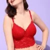 Padded Underwired Full Cup Longline Bralette In Red - Lace