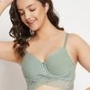 Padded Underwired Full Cup Longline Bralette In Sage Green - Lace