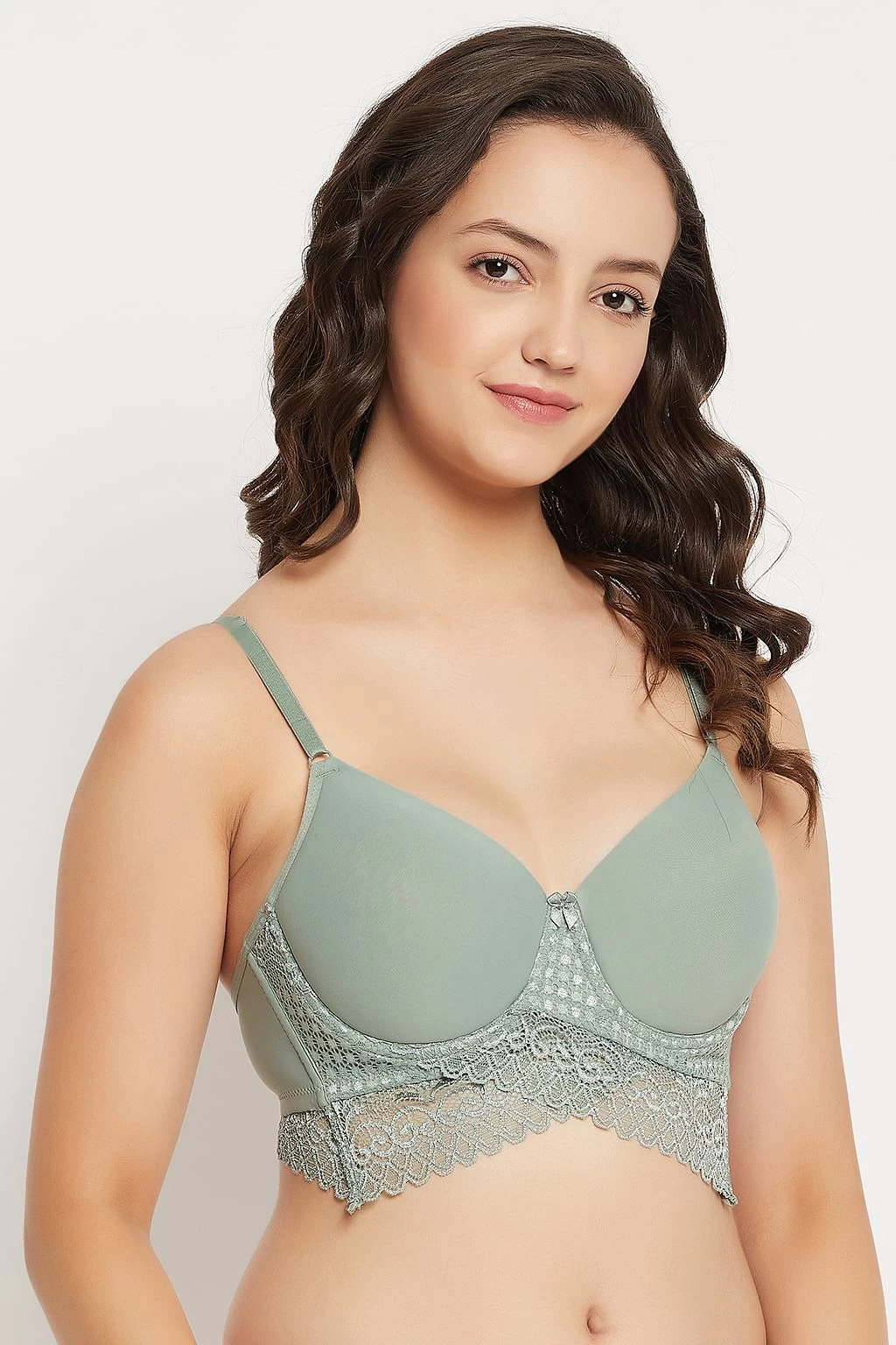 Padded Underwired Full Cup Longline Bralette In Sage Green - Lace - Image 4