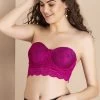 Padded Underwired Full Cup Strapless Bralette In Dark Pink With Detachable Straps - Lace