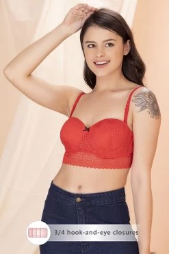 Padded Underwired Full Cup Strapless Bralette In Red With Detachable Straps - Lace