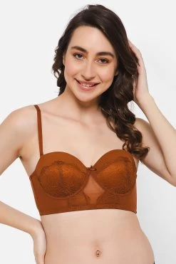 Padded Underwired Full Cup Multiway Strapless Balconette Bra In Brown