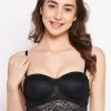 Padded Underwired Full Cup Multiway Strapless Bralette In Black - Lace