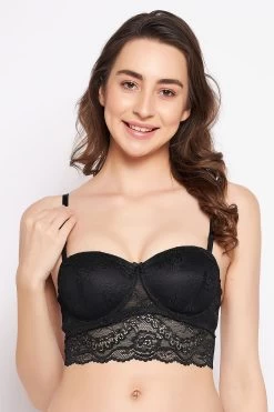 Padded Underwired Full Cup Multiway Strapless Bralette In Black - Lace