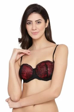 Padded Underwired Full Cup Printed Multiway Balconette Bra In Black- Lace