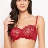 Padded Underwired Full Cup Strapless Balconette Bra In Maroon - Lace