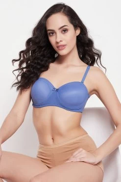 Padded Underwired Full Cup Strapless T-shirt Bra In Periwinkle Blue