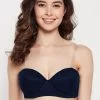 Invisi Padded Underwired Full Cup Strapless Balconette Bra In Navy With Transparent Straps & Band