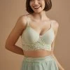 Padded Underwired Longline Bralette In Sage Green - Lace