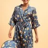 Pretty Florals Robe In Navy- Satin