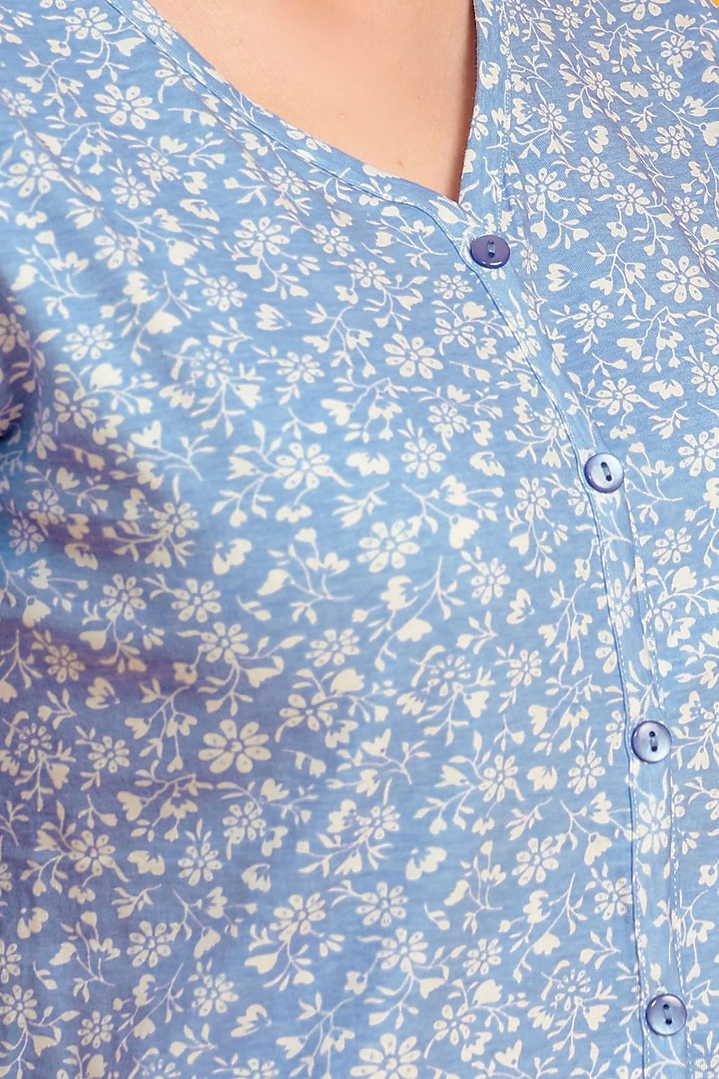 Pretty Florals Button Down Top & Shorts Set In Baby Blue - 100% Cotton - Image 4