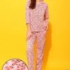Pretty Florals Button Down Shirt & Pyjama In Baby Pink - 100% Cotton