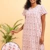 Pretty Florals Short Night Dress In Baby Pink - 100% Cotton