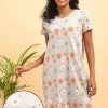 Pretty Florals Short Night Dress In Grey - 100% Cotton
