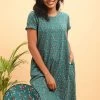 Pretty Florals Short Night Dress In Teal Blue - 100% Cotton