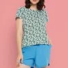 Pretty Florals Top In White & Chic Basic Shorts In Sky Blue - 100% Cotton