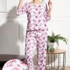 Pretty Florals Top & Pyjama Set In White - 100% Cotton
