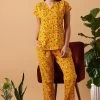 Pretty Florals Top & Pyjama Set In Yellow - Rayon
