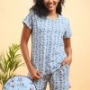 Pretty Florals Top & Shorts Set In Cornflower Blue - 100% Cotton