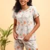 Pretty Florals Top & Shorts Set In Grey - 100% Cotton